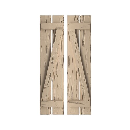 Rustic Two Board Spaced Board-n-Batten Pecky Cypress Faux Wood Shutters W/Z-Board, 11 1/2W X 38H
